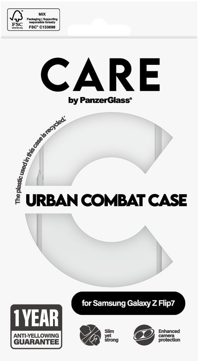 Mbështjellës telefoni PanzerGlass CARE Flagship Urban Combat, për Samsung Galaxy Z Flip7, transparent