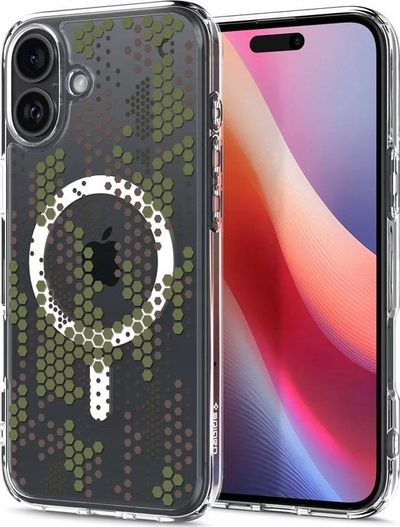 Mbrojtëse telefoni Spigen Ultra Hybrid MagSafe, për iPhone 16, Digital Camo, transparente