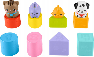Едукативна играчка Fisher-Price Busy Blocks Pet Carrier, со блокови во форма, за бебиња и мали деца, шарена