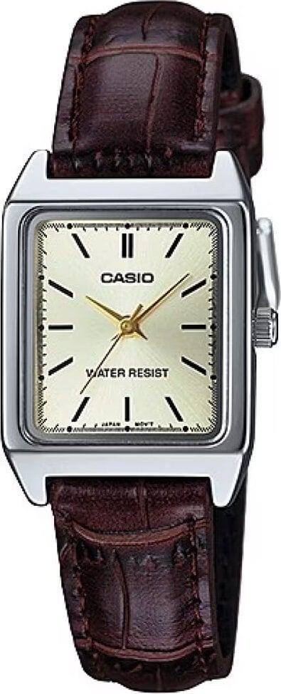 Ora dore Casio LTP-V007L-9E, me akrepa, me rrip lëkure, fushë ivory