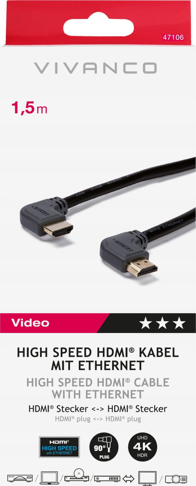 Kabllo HDMI Vivanco High Speed, 1.5 m, me Ethernet, e zezë