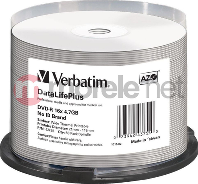 Disk DVD-R Verbatim, 4.7GB, 16x, kuti me 50 copë
