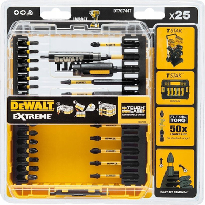 Set bitash për kaçavidë goditëse DeWalt FlexTorq, 25 copë, me kuti ToughCase