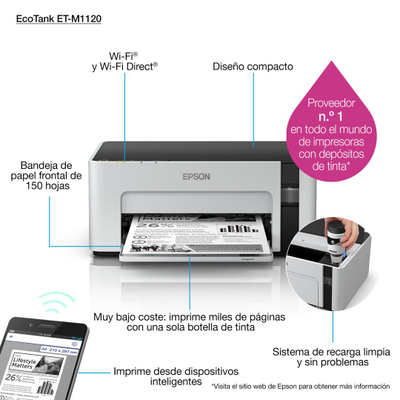 Printer inkjet Epson EcoTank M1120, monokrom, WiFi