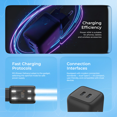 Karikues muri Proove Silicone Power, 40W, me 2×Type-C, i bardhë