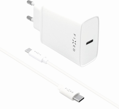 Karikues FIXED USB-C, PD, 20W, i bardhë + kabllo USB-C - USB-C, 1m, e bardhë