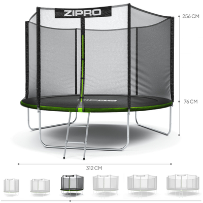 [OUTLET] Trampolinë me rrjetë të jashtme Zipro 10FT, 312 cm, e zezë/ gjelbër