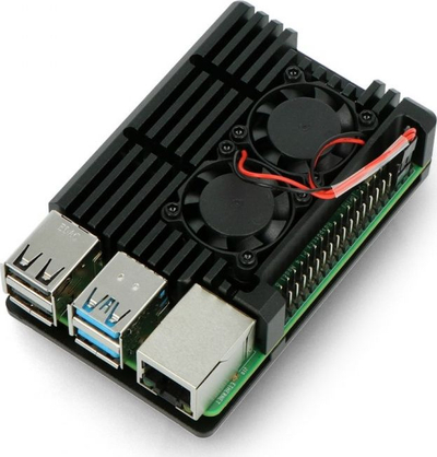 Kuti alumini JustPi LT-4B02 për Raspberry Pi 4B, me 2 ventilatorë, e zezë
