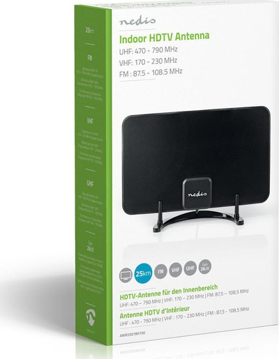 Antena e brendshme TV Nedis ANIR2501BK700, aktive 26 dBi, DVB T T2, e zezë