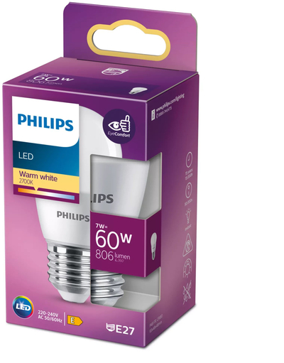 Llambë LED Philips Globe E27, 7W 2700K, sa një 60W, dritë e ngrohtë