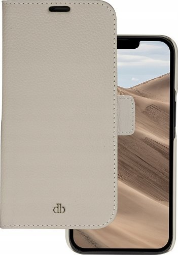 Këllëf‑portofol Dbramante1928 New York për iPhone 14, lëkurë, RFID, bezhë Sand Dune