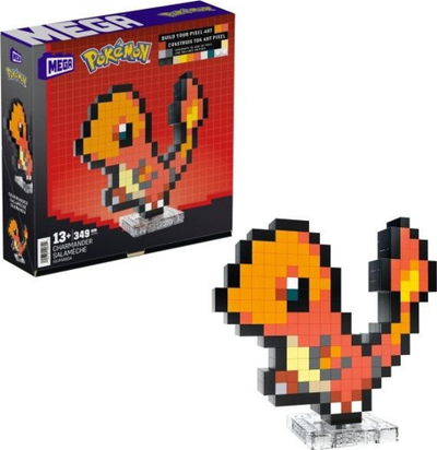Set ndërtimi MEGA Pokémon Charmander Pixel Art, figuronjë 15 cm, për tavolinë edhe mur, portokalli