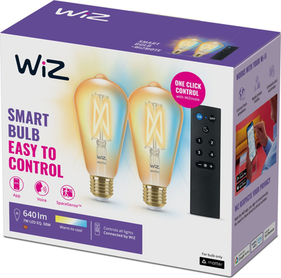 Set llamba të zgjuara WiZ ST64 Edison, 7W E27, 2000K–5000K, xham transparent