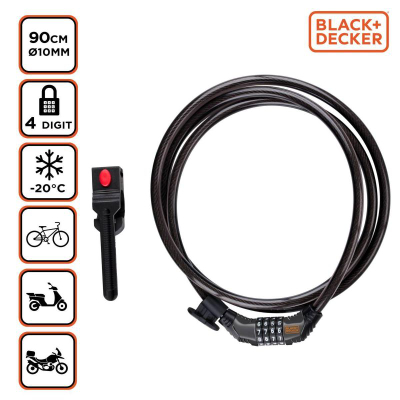 Kyç biçiklete Black Decker me kabllo 90 cm, kombinim 4 shifra, i zi