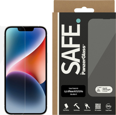 Mbrojtës ekrani PanzerGlass SAFE, për iPhone 14 13 13 Pro, Ultra-Wide Fit, transparents
