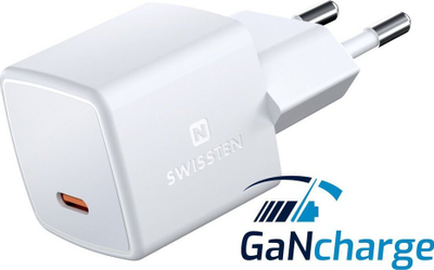 Адаптер полнач SWISSTEN GaN 22044100, USB, брзо полнење, бел