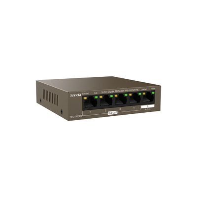 Switch PoE Tenda TEG1105PD, 5 porta Gigabit, 4x PoE OUT 802.3af, fanless