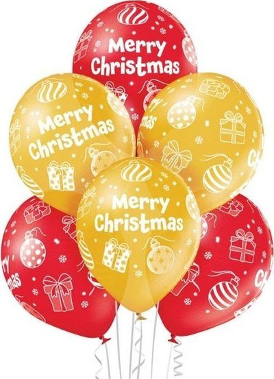 Balona lateksi Belbal Merry Christmas, 30 cm, set me 6 copë, të kuqe edhe të arta