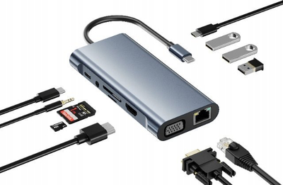 Adapter USB C Bounn 11 in 1, HDMI 4K, RJ45 1000Mbps, gri