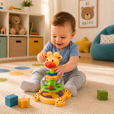 Lodra Interaktive Xhiraf Rrotulluese me Topa për Bebe, LeanToys