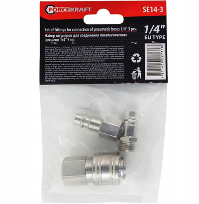 Set kuplungash të shpejta pneumatike FORCEKRAFT, 1/4", 3 copë, çelik
