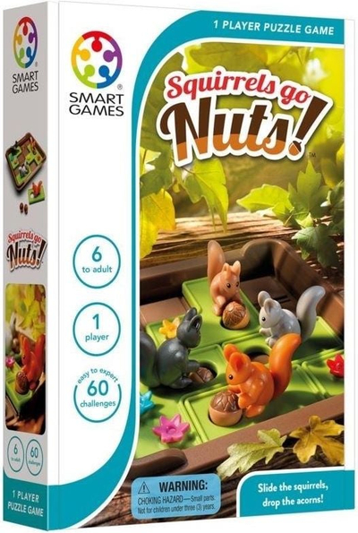 Друштвена игра SmartGames Squirrels Go Nuts, лизгачки сложувалка, 60 предизвици