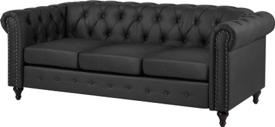 Divan 3 vendësh CHESTERFIELD, lëkurë sintetike, stil klasik, i zi