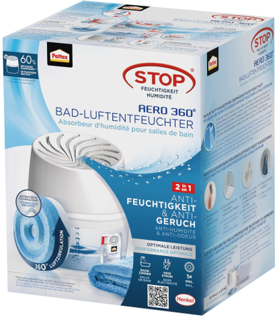 Dehumidifikues ajri Pattex AERO 360 për banjo, me tabletë 450 g, i bardhë