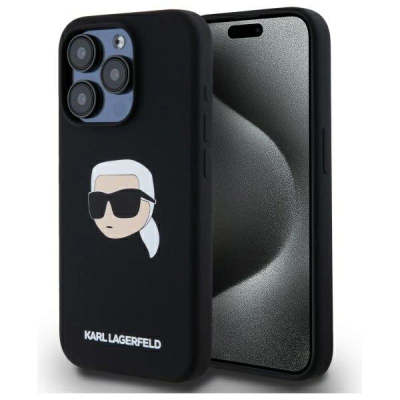 Kejs telefoni Karl Lagerfeld Silicone Karl Head MagSafe për iPhone 15 Pro, silikon, i zi
