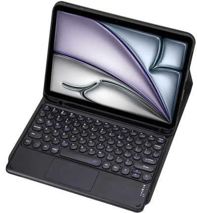 Mbulesë me tastierë Bluetooth me touchpad për iPad Air 13 Gen 6, lëkurë eko, me magnet, e zezë