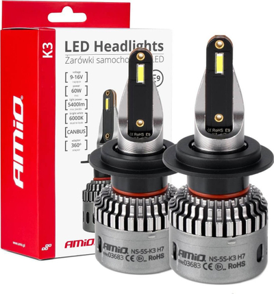 Llamba LED veturash Amio K3 H7, 12V, 6000K Canbus, e bardhë