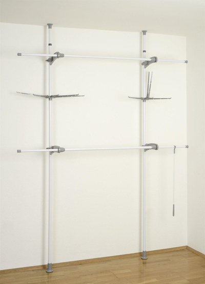 Sistem garderobe Herkules Flex, i rregullueshëm 116-190 cm, montim me tension, i bardhë