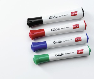Markerë për tabela të bardha Nobo Glide, set 4 copë, majë e rrumbullakët