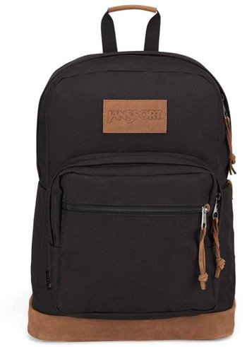 Ранец JanSport Right Pack Premium, преден џеб со патент, кожни детали, црн