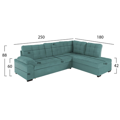 Divan këndor djathtë Jade 250x80-180x73-88Hcm (HM3144.04R), gjelbër