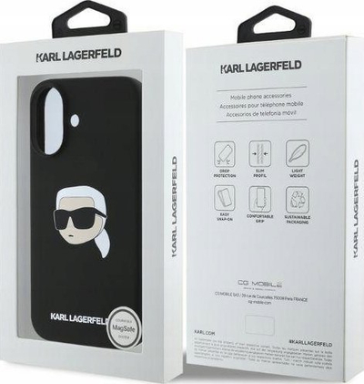 Mbrojtëse telefoni Karl Lagerfeld Karl Head, silikon i lëngshëm, për iPhone 16 6.1", e zezë