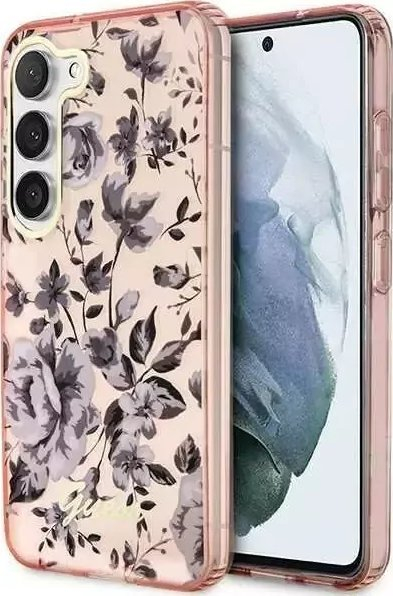Hulë telefoni Guess Flower Collection GUHCS23MHCFWSP për Samsung Galaxy S23 Plus, kapak i fortë, rozë me lule