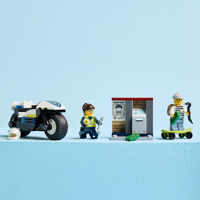 Set Lego City Police Motorcycle Chase, motoçikletë policie, figurina, shumëngjyrëshe