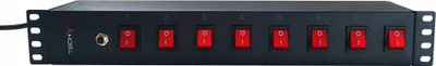 Shirit prizash rack Techly 367829, 8x prizë UNEL 16A, 1.5U, i zi