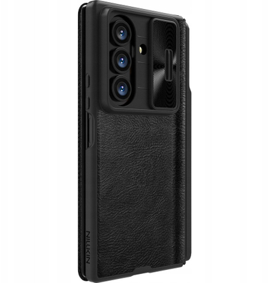 Kartë mbrojtëse Nillkin QIN Pro për Samsung Galaxy Z Fold7, lëkurë, me mbulesë kamere dhe stylus, e zezë