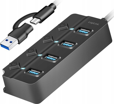 Hub USB LogiLink USB 3.2 Gen 1, 4 porta, me çelës për çdo port, i zi