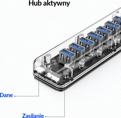 HUB USB ORICO USB 3.0, 7 porta, 5 Gbps, transparent