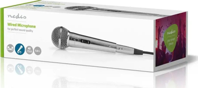 Mikrofon me kabllo Nedis, uni-drejtor, kabllo 5m 6.35mm, argjend