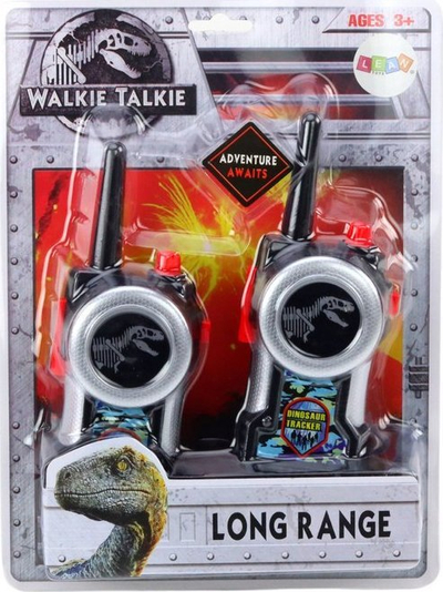 Walkie talkie lodër Leantoys Dinosaur Tracker, set 2 copë, rreze 30–80 m, e zezë me argjend