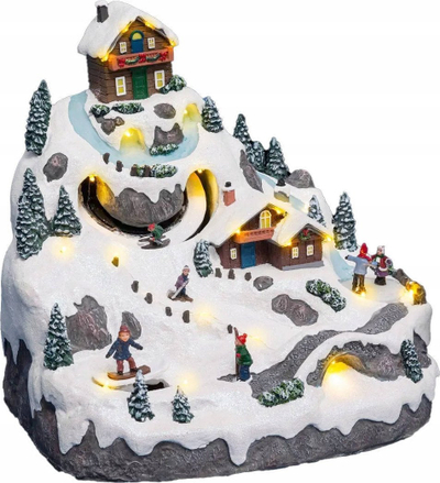 Dekor Krishtlindjesh Fééric Lights and Christmas Winter Town, skenë dimërore me muzikë dhe LED, 36 x 30 x 34 cm, shumëngjyrëshe