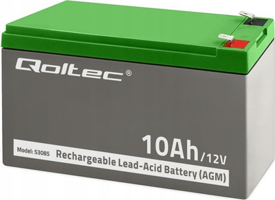 Bateri AGM Qoltec 12V 10Ah, pa mirëmbajtje, e zezë