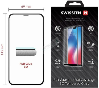 Xhami mbrojtës Swissten Ultra Durable Full Face/Full Glue për Apple iPhone XR, i zi