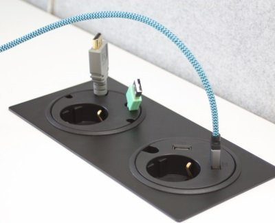 Prizë tavoline Forming Function Powerdot, 1x prizë, 4x porta kabllosh, e zezë