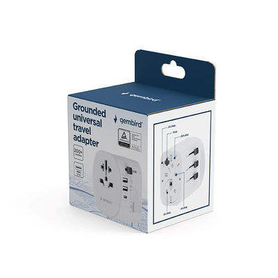 Përshtatës udhëtimi Gembird Universal Travel Adapter, 15W, 3x USB, i bardhë