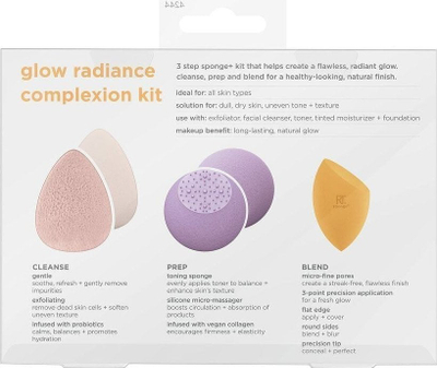 Set sfungjerë grimi Real Techniques Sponge+ Glow Radiant Complexion, 3 copë, shumëngjyrësh